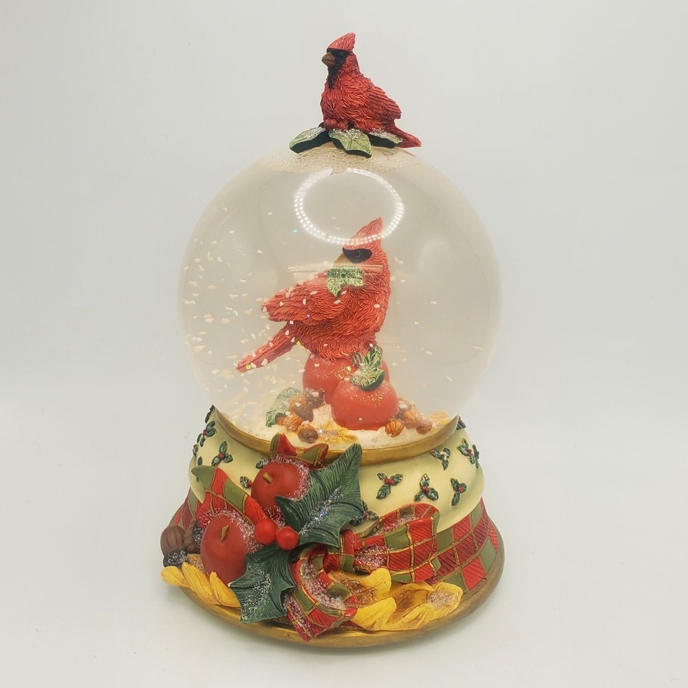 Artisan Flair Cardinal‎ Snow Globe Music Box Red Bird Chestnuts Apples Holiday